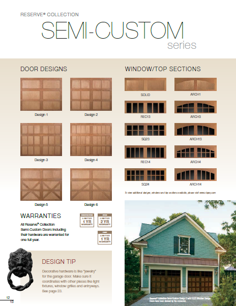 Reserve Collection Semi-Custom Series Garage Doors Brochure